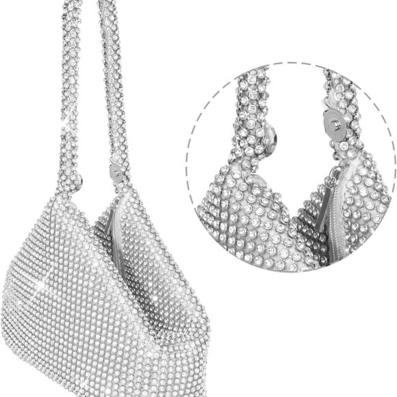 Women's Evening Bag- Upgraded Larger Size Full Rhinestones Bling Wrist Clutch Pu - Picture 7 of 7